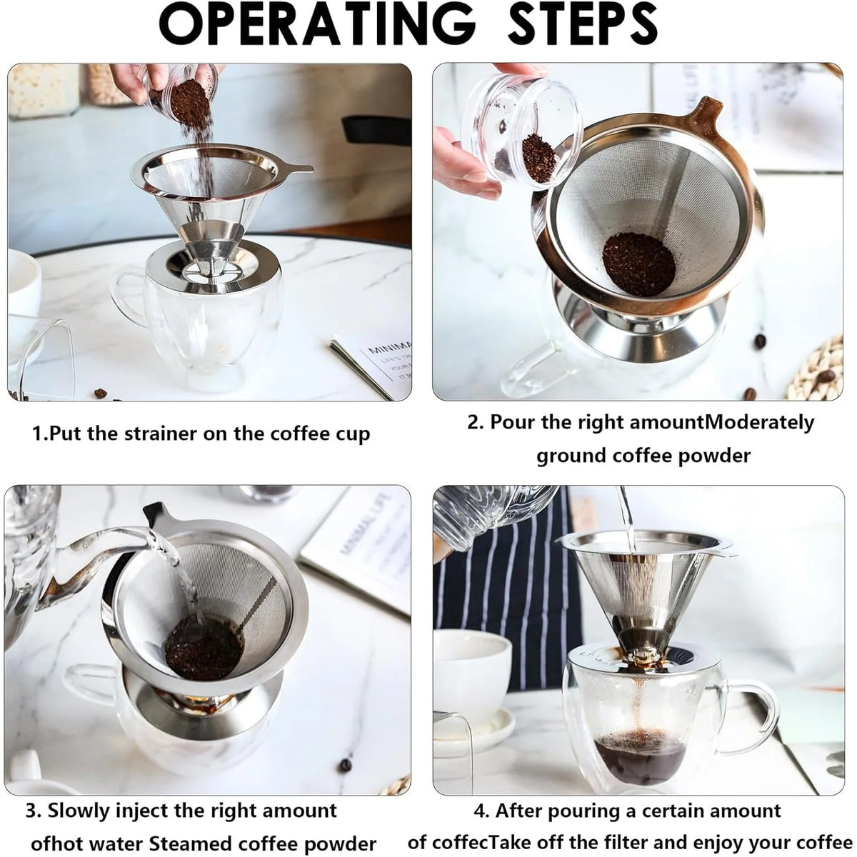 Reusable Double Layer Stainless Steel Coffee Filter with Base Coffee Filter P3