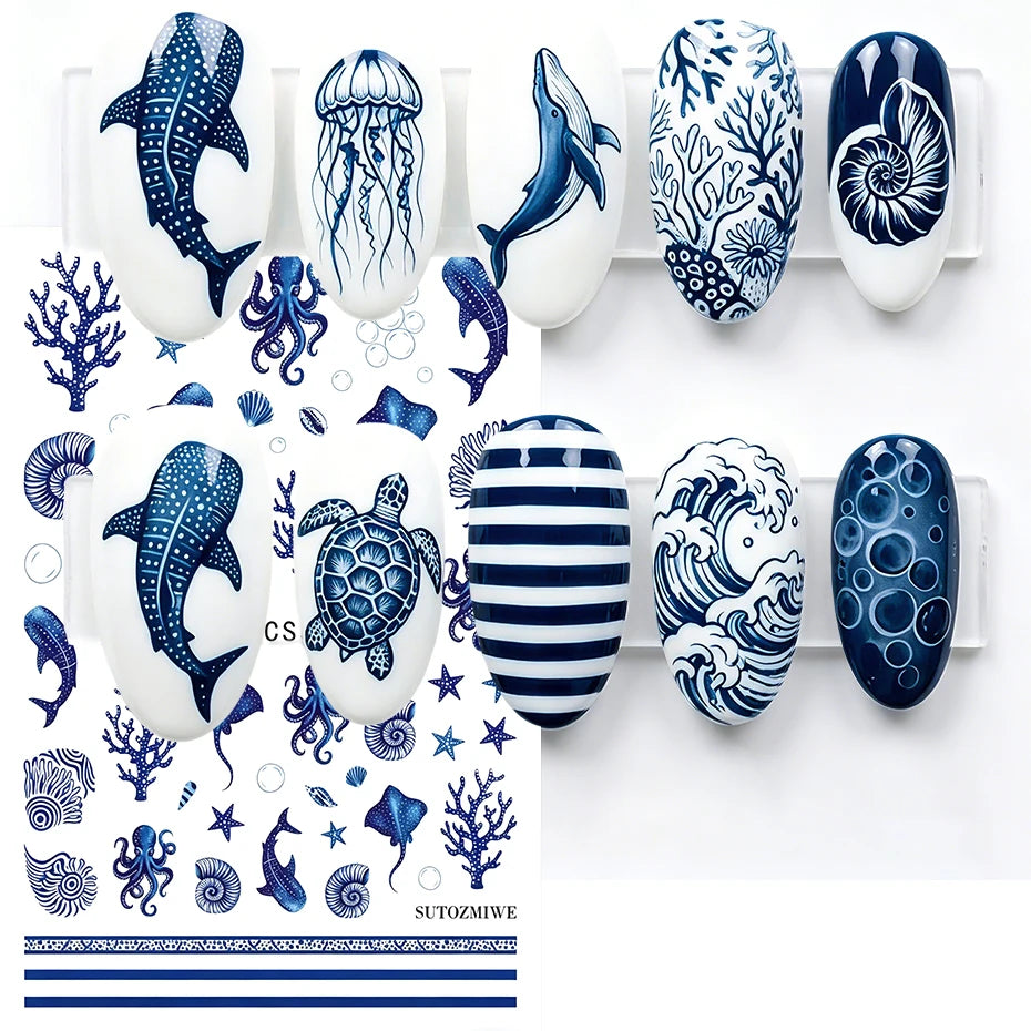 Blue Ocean Nail Art Stickers – Whale Starfish Decals 2 Pack Nail Art Stickers P3