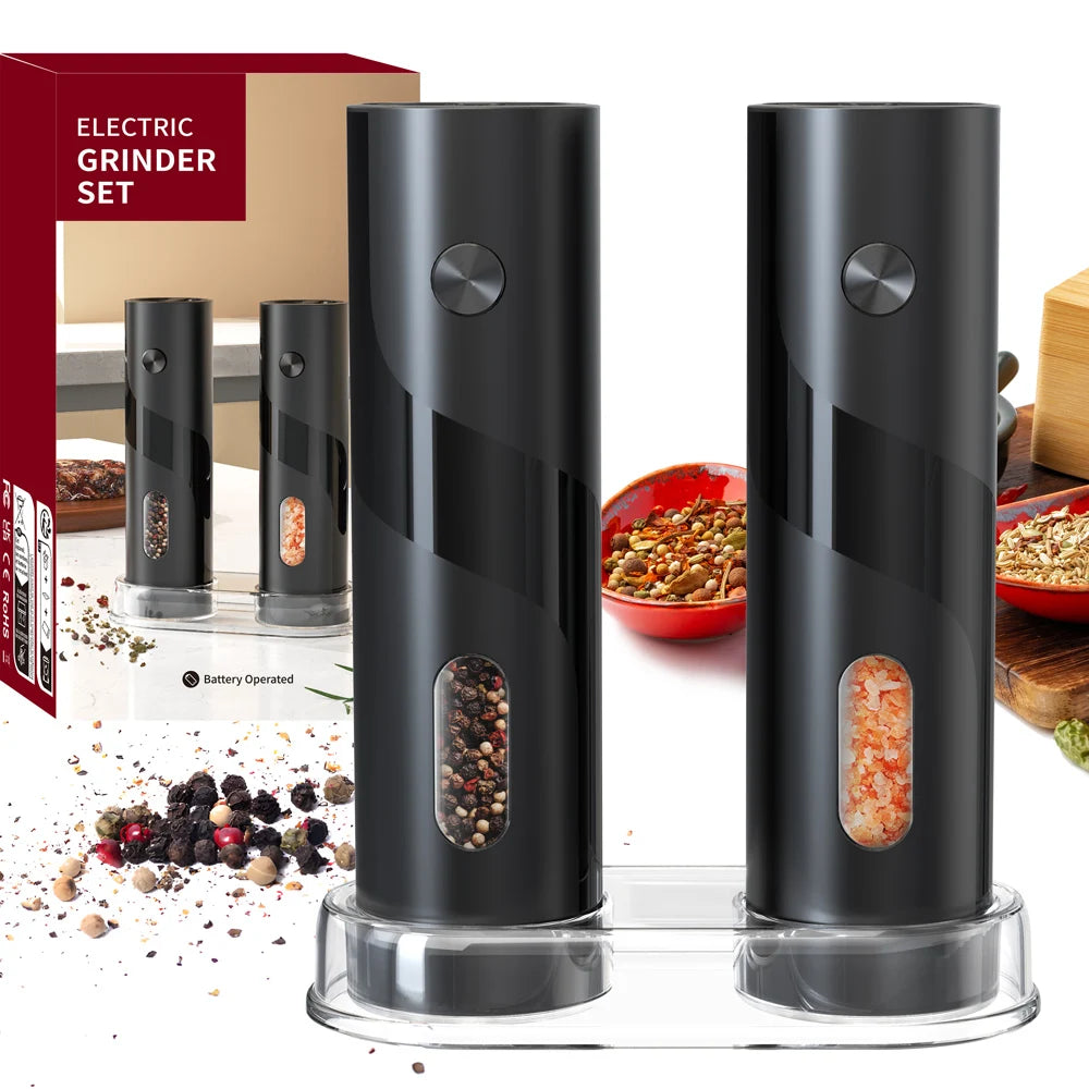 CLITON Electric Salt & Pepper Grinder Set with LED Light Electric Spice Grinder P3 KYMQ-64B-BS