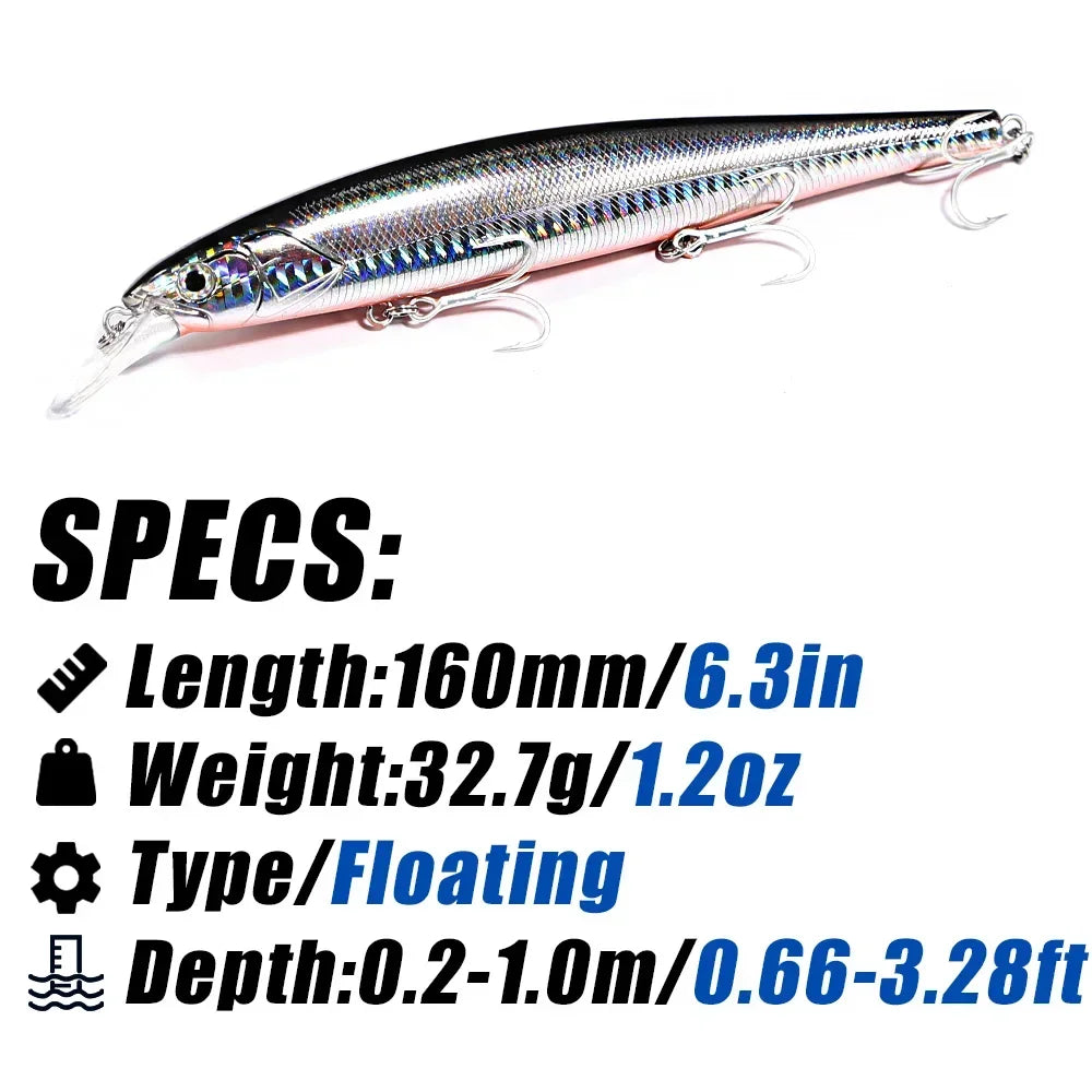 B&U 160mm Floating Minnow Jerkbait Lure – Bass Pike Saltwater Hard Minnow Lure P3