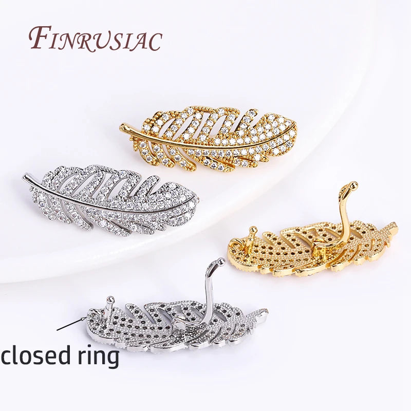 18K Gold Plated Feather Pearl Clasp – Zircon Necklace Finding Jewelry Clasp Finding P3