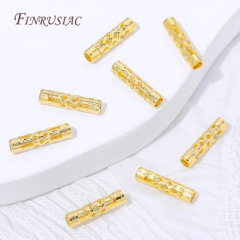18K Gold Plated Filigree Cylinder Tube Spacer Beads | DIY Jewelry Jewelry Spacer Beads P3