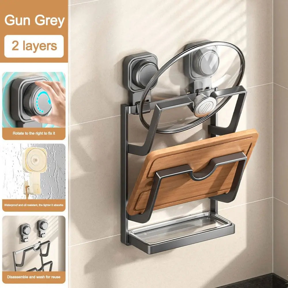 Suction Cup Pot Lid Holder – Wall Mount Storage Rack Kitchen Storage Rack P3