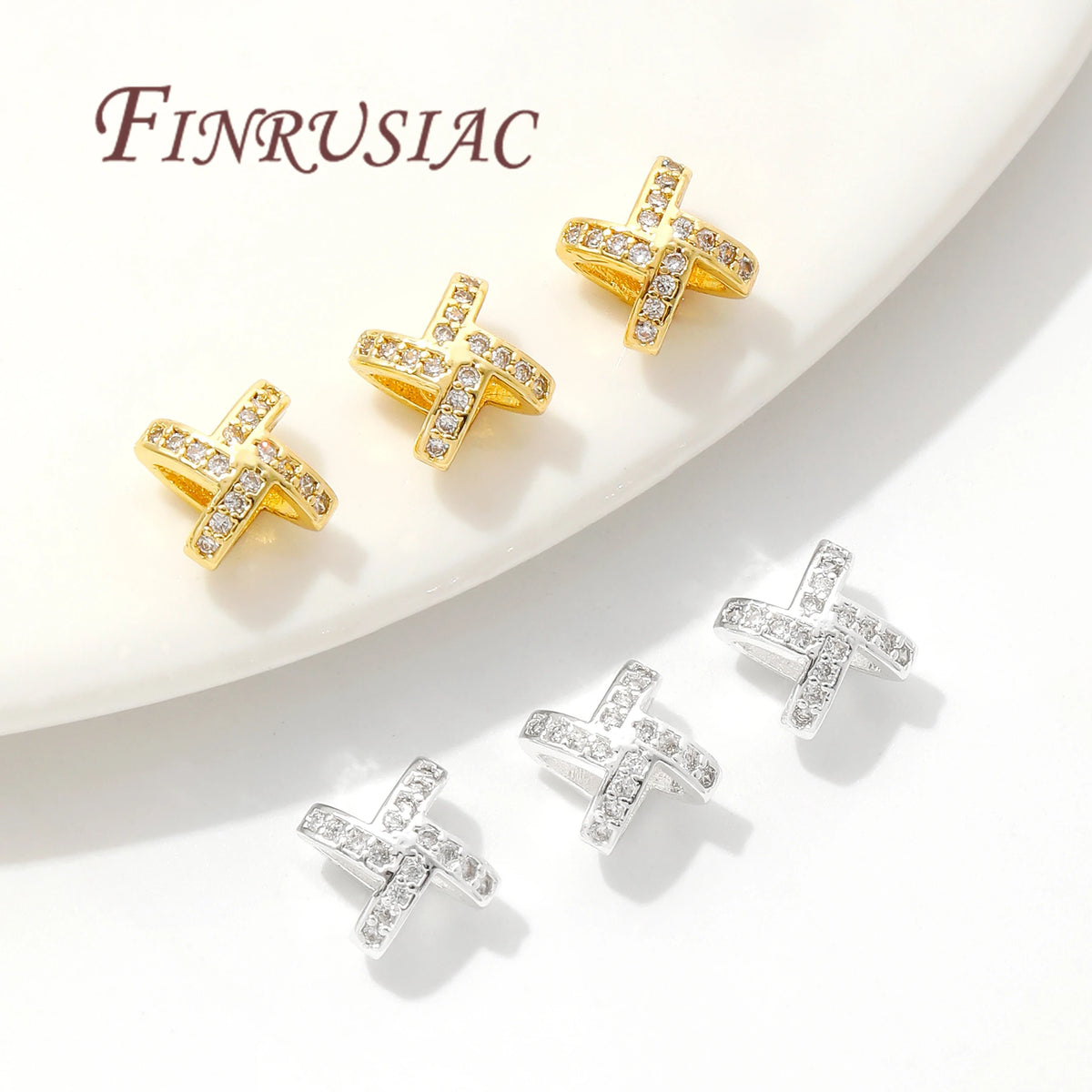 18K Gold Plated X-Shaped Zircon Spacer Beads | DIY Jewelry Jewelry Spacer Beads P3