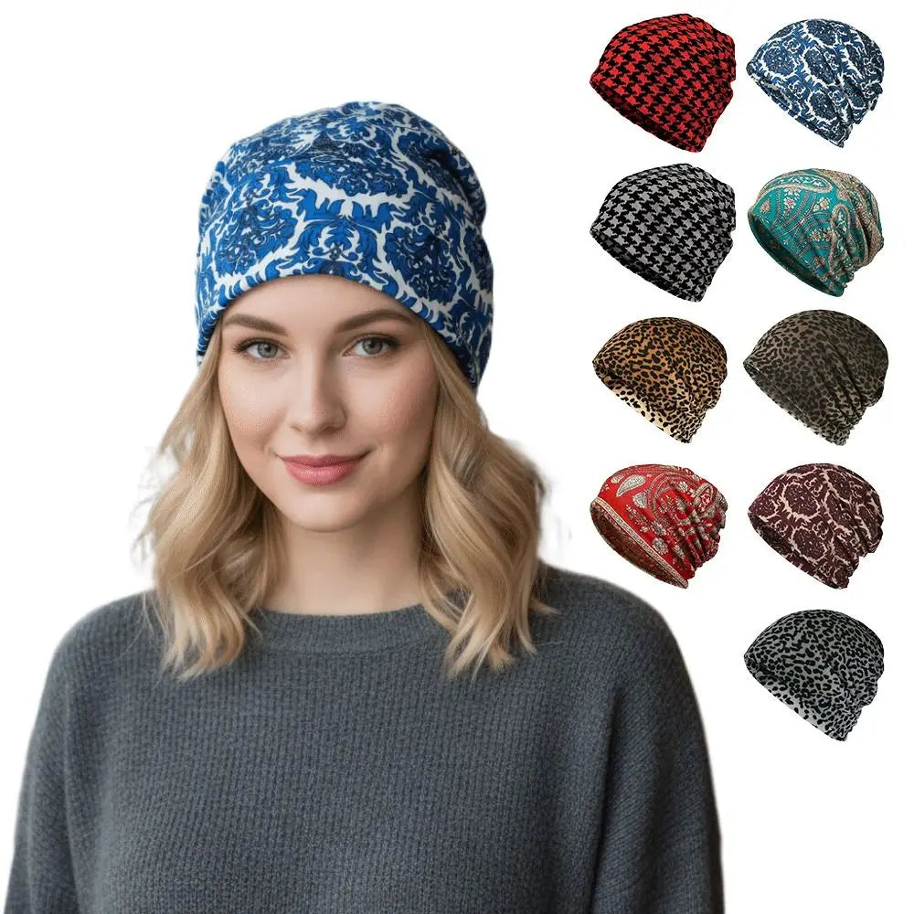 Plaid Knit Pullover Hat & Scarf – Unisex Multifunctional Beanie Knit Pullover Hat P3