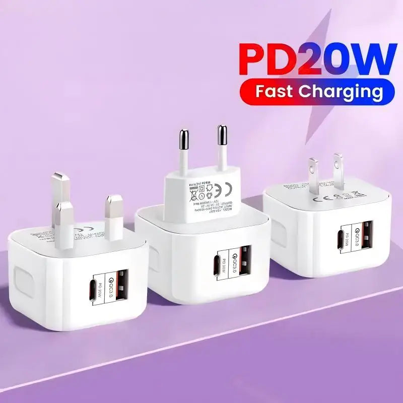 20W Dual Port USB-C PD Fast Wall Charger | EU US UK Plug USB Wall Charger P3