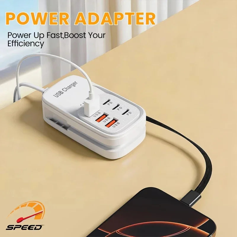 6-in-1 Desktop Charging Station | USB-A & PD Type-C Hub USB Charging Station P3