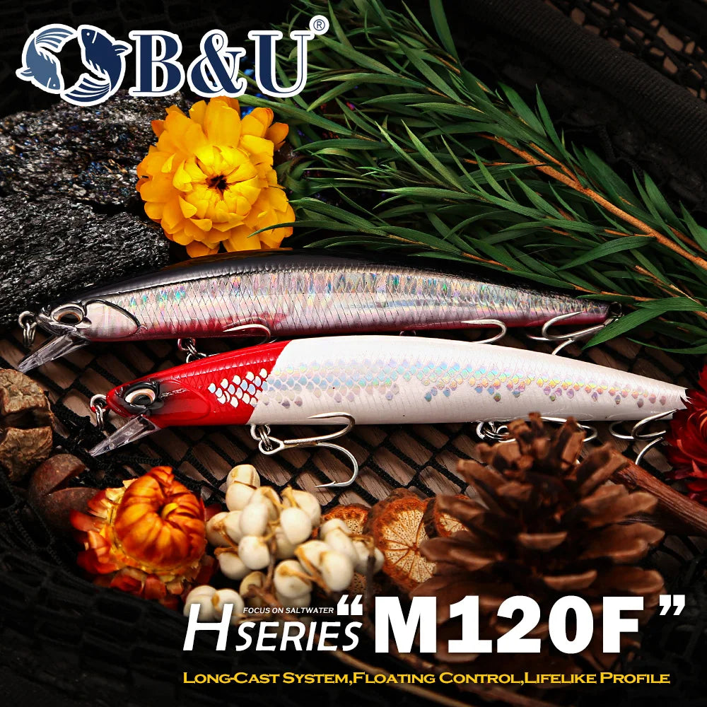 B&U 120mm Saltwater Floating Minnow Lure – Long Cast Jerkbait Saltwater Fishing Lure P3