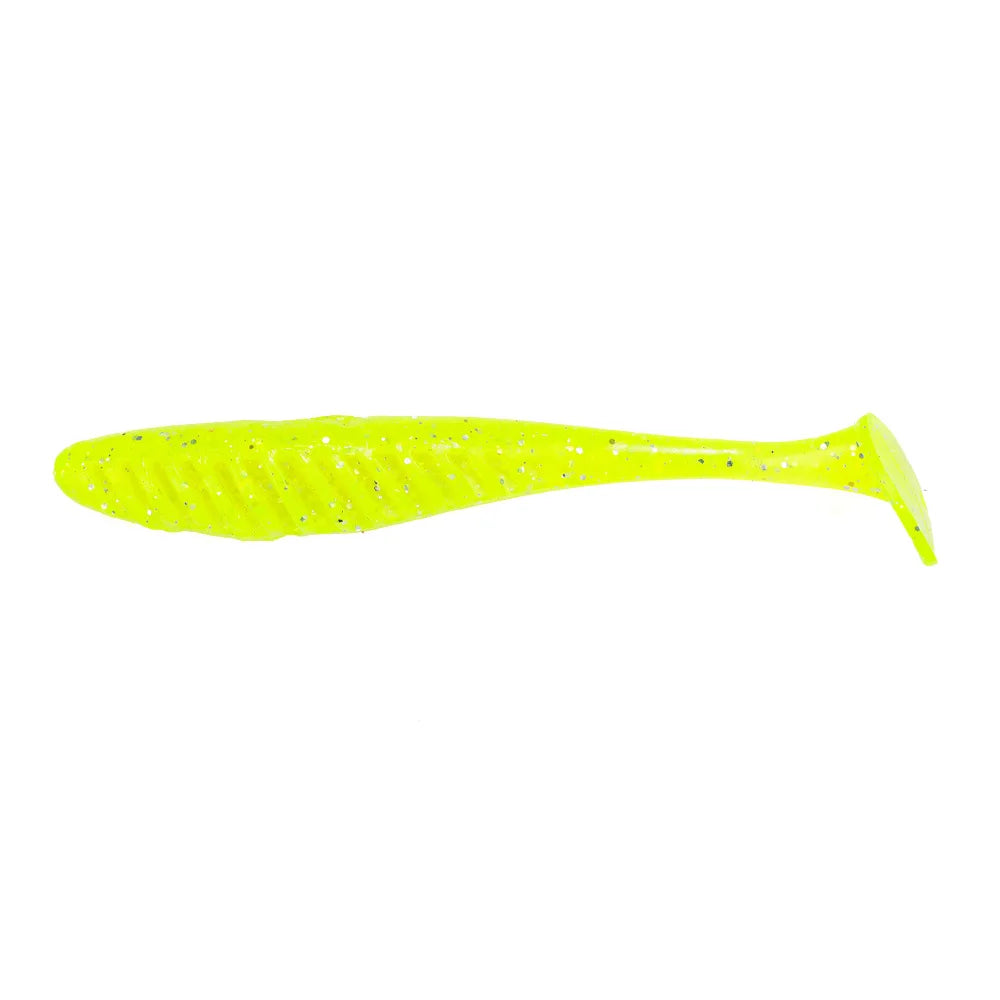 B&U Paddle Tail Swimbait – Shrimp Scent Ribbed Shad Bass Lure Soft Plastic Swimbait P3 light yellow 6pcs-10pcs-5.7g