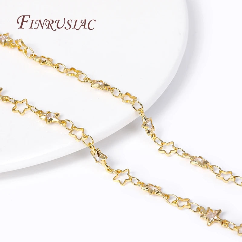 18K Gold Plated Star Zircon Link Chain | DIY Jewelry Making Jewelry Making Chain P3