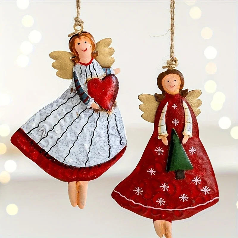 4-Piece Vintage Angel Wooden Christmas Tree Ornaments Set Christmas Tree Ornaments P3