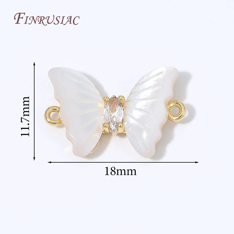 18K Gold Butterfly Connector Charms – Shell Zircon DIY Findings Jewelry Findings P3 18K Real Gold Plated 1 piece