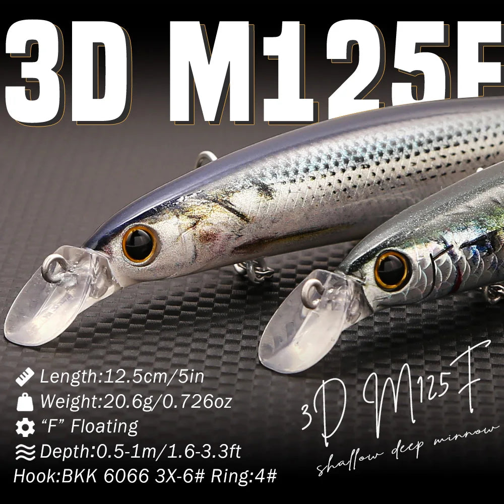 B&U Floating Minnow Lure – 3D Hard Bait with Treble Hooks Fishing Minnow Lure P3
