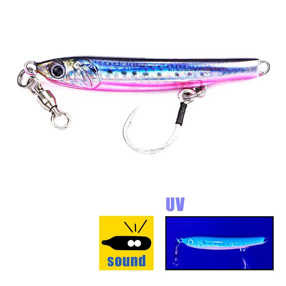 B&U S-Shaped Metal Jig Spoon – Saltwater Shore Casting Lure Metal Jig Lure P3 blue pink 20g