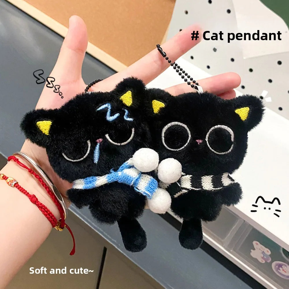 Sleepy Black Cat Plush Keychain | Soft Stuffed Bag Charm Plush Keychain Charm P3