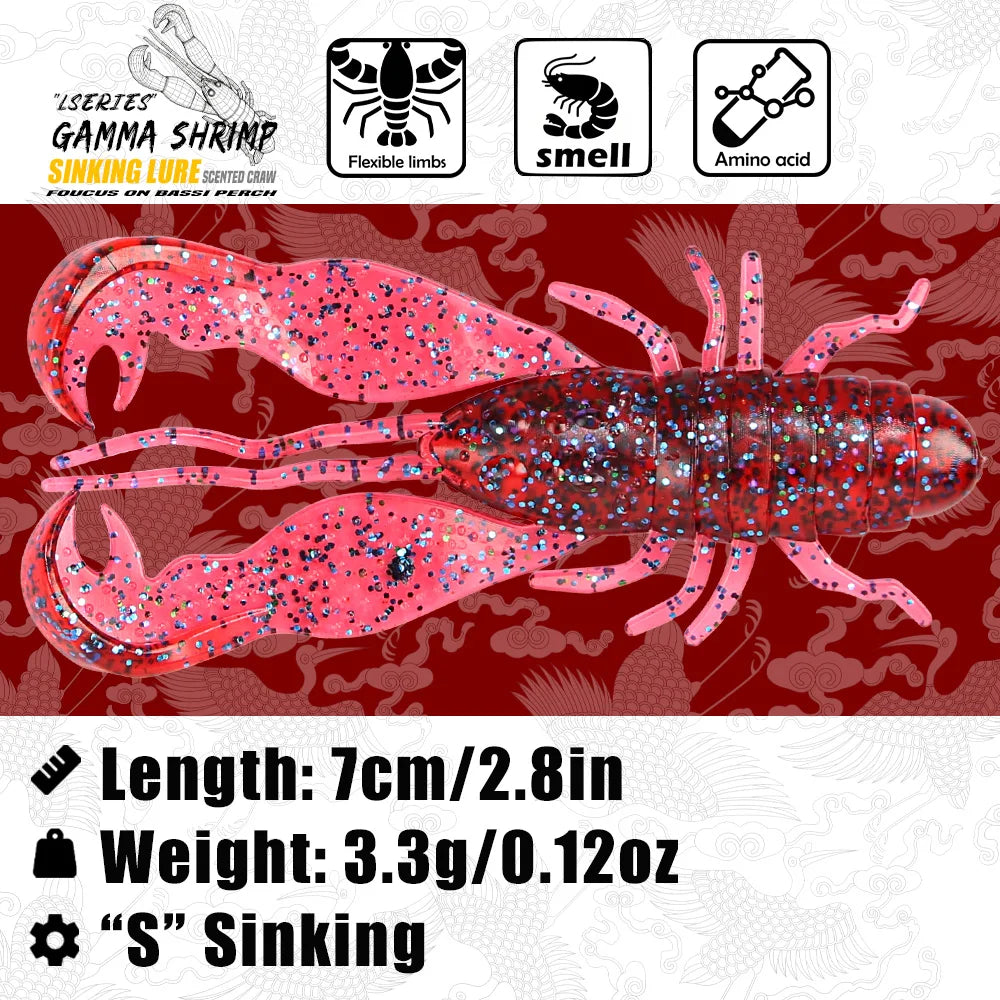 B&U Soft Craw Shrimp Lures – Amino Acid Scented Bass Bait 6pk Soft Plastic Lure P3