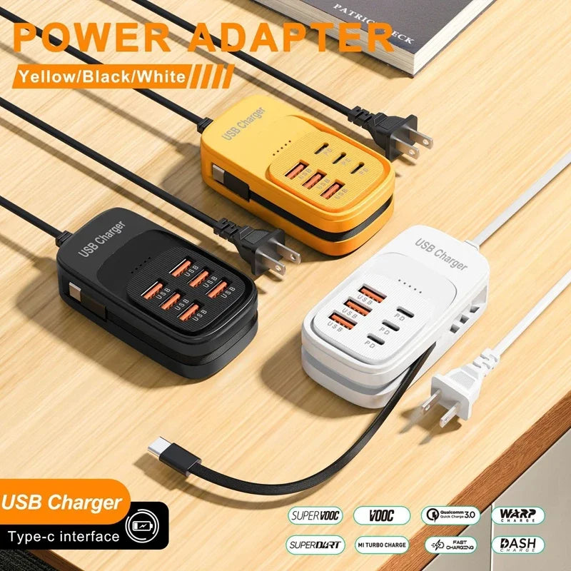 6-in-1 Desktop Charging Station | USB-A & PD Type-C Hub USB Charging Station P3