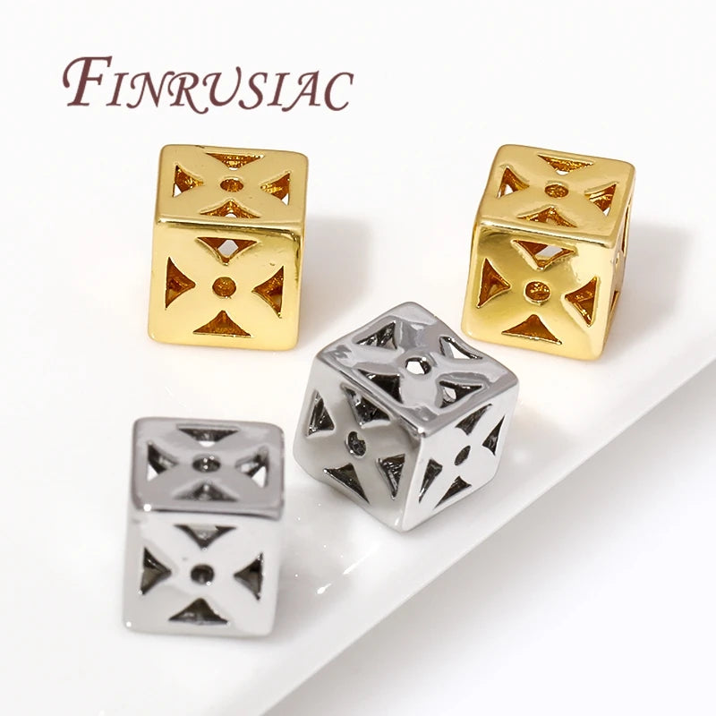18K Gold Plated Square Hollow Brass Bead – DIY Jewelry Findings Jewelry Spacer Beads P3