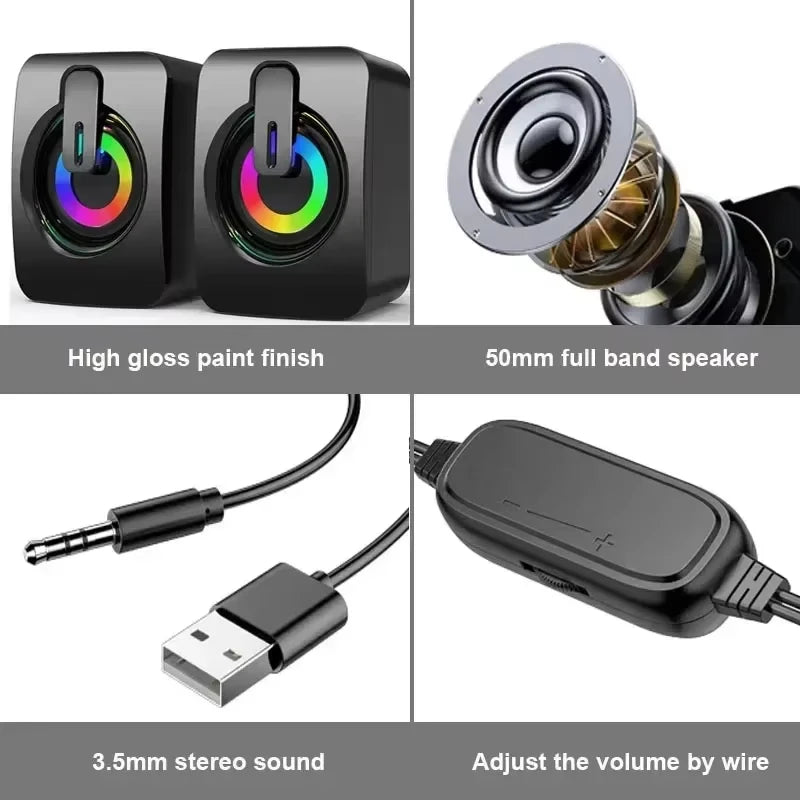 NOCCLILI USB Computer Speakers HIFI Stereo Subwoofer LED & Mic Computer Speakers P3