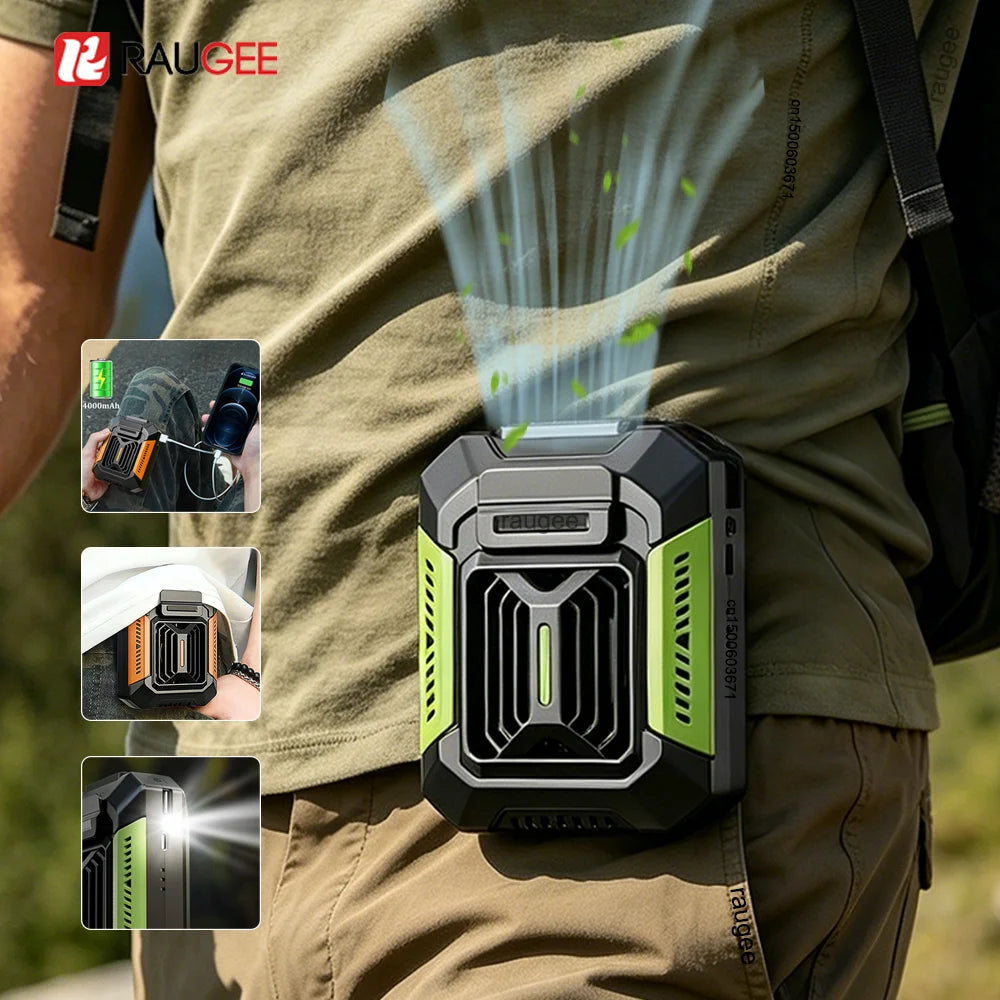 Portable Waist Clip Fan 4000mAh Power Bank & Flashlight Portable Wearable Fan P3