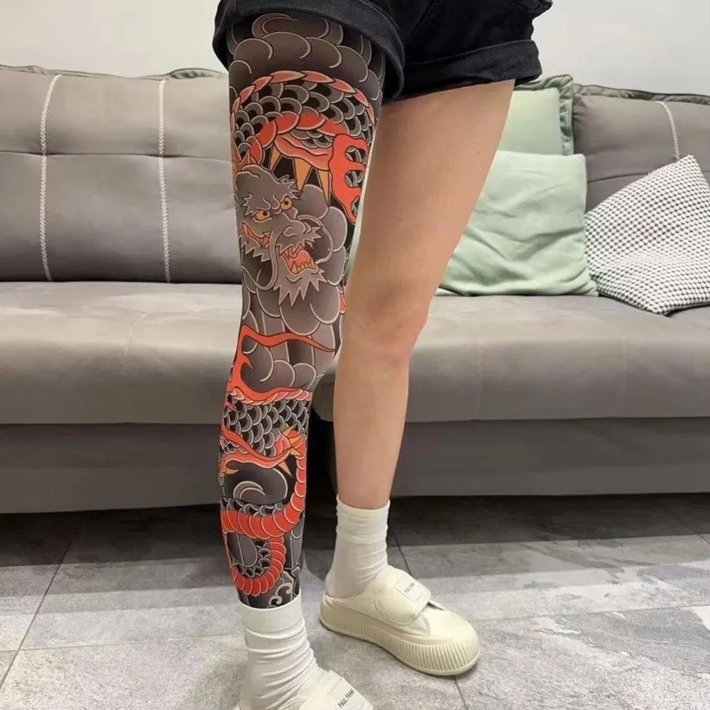Fake Tattoo Print Stockings – Unisex Full Leg Tights Tattoo Print Tights P3