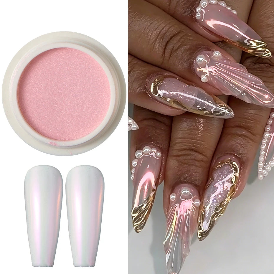 Aurora Chrome Mirror Nail Powder – 6-Jar Iridescent Set Chrome Nail Powder P3