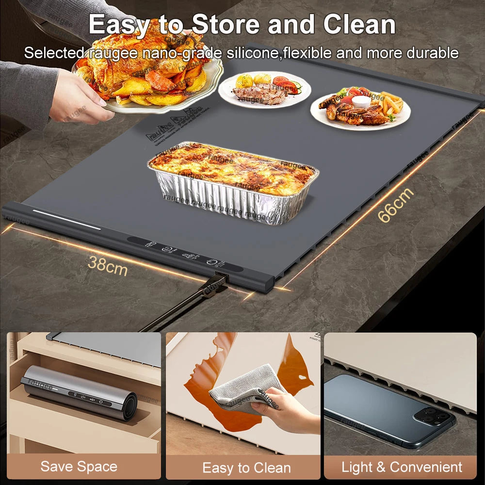Raugee Foldable Electric Food Warmer Mat | 8-Level Temp & Timer Electric Food Warmer P3