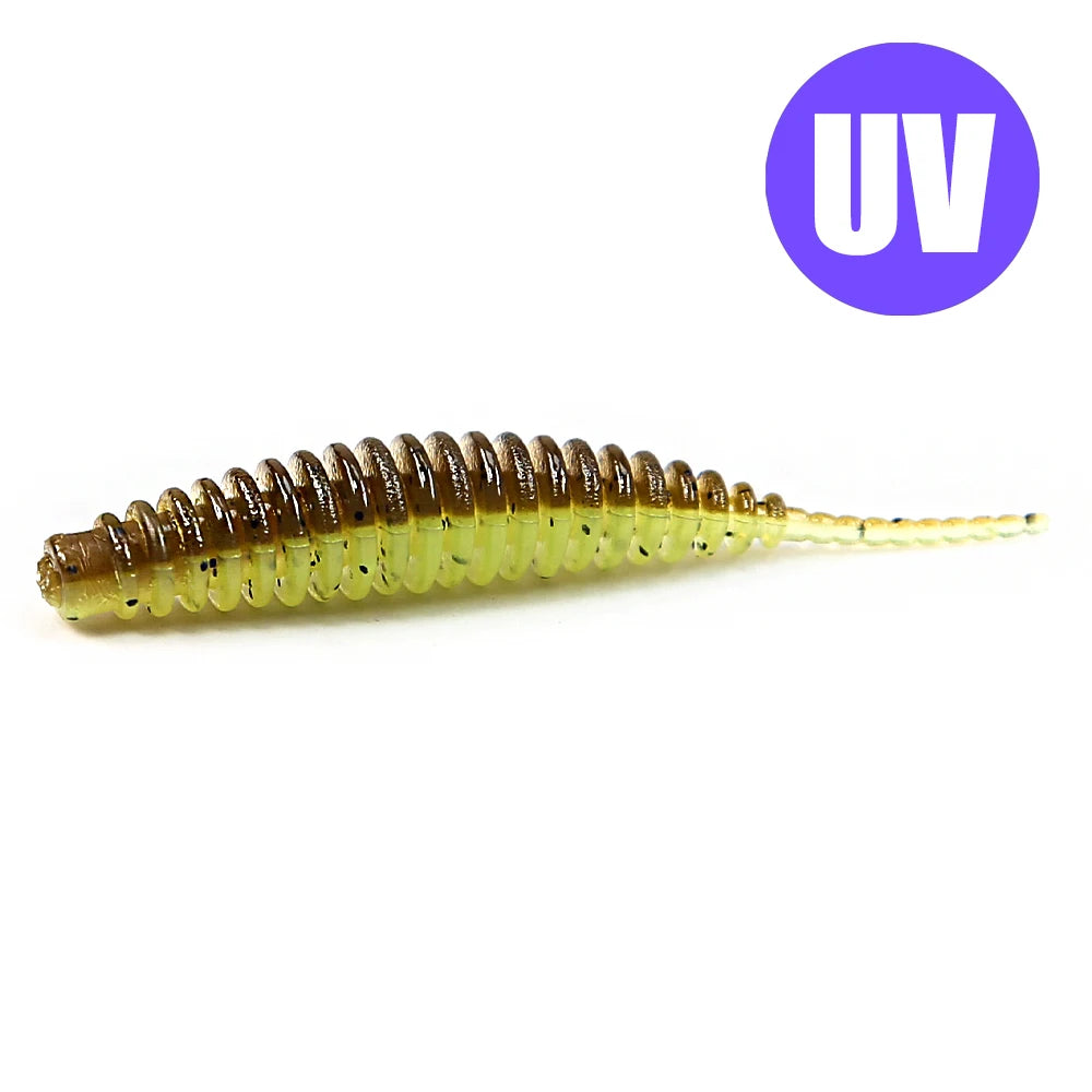 B&U 39mm 51mm Floating Worm Soft Bait – Bass Carp Lure Soft Fishing Lure P3 BROWN GREEN 8PCS-51mm-0.7g