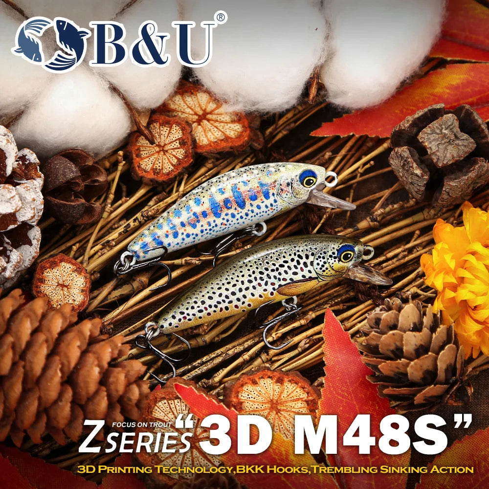 B&U 3D Sinking Minnow Hard Bait – Trout Bass Pike Fishing Lure Sinking Minnow Lure P3