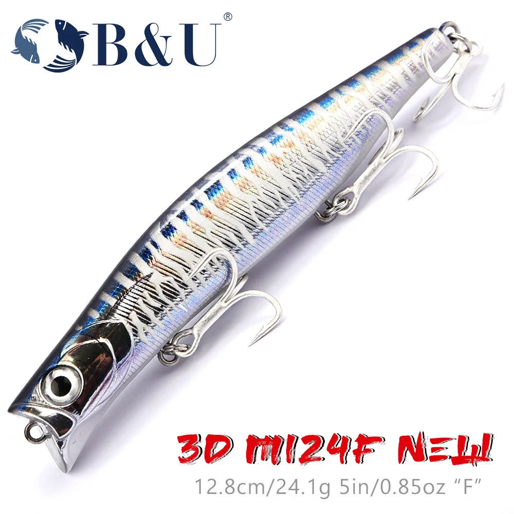 B&U 124mm Floating Minnow Lure – Seabass Wobbler Long Cast Fishing Hard Lure P3