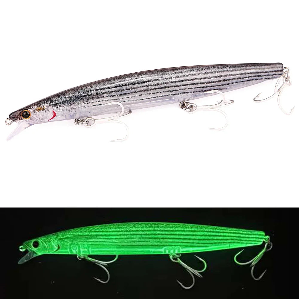 B&U Saltwater Floating Minnow Lure 163mm 33.5g – Sea Bass Bait Saltwater Fishing Lure P3 luminous 1pc-163mm-33.5g