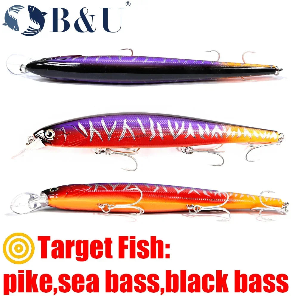 B&U 160mm Floating Minnow Jerkbait Lure – Bass Pike Saltwater Hard Minnow Lure P3