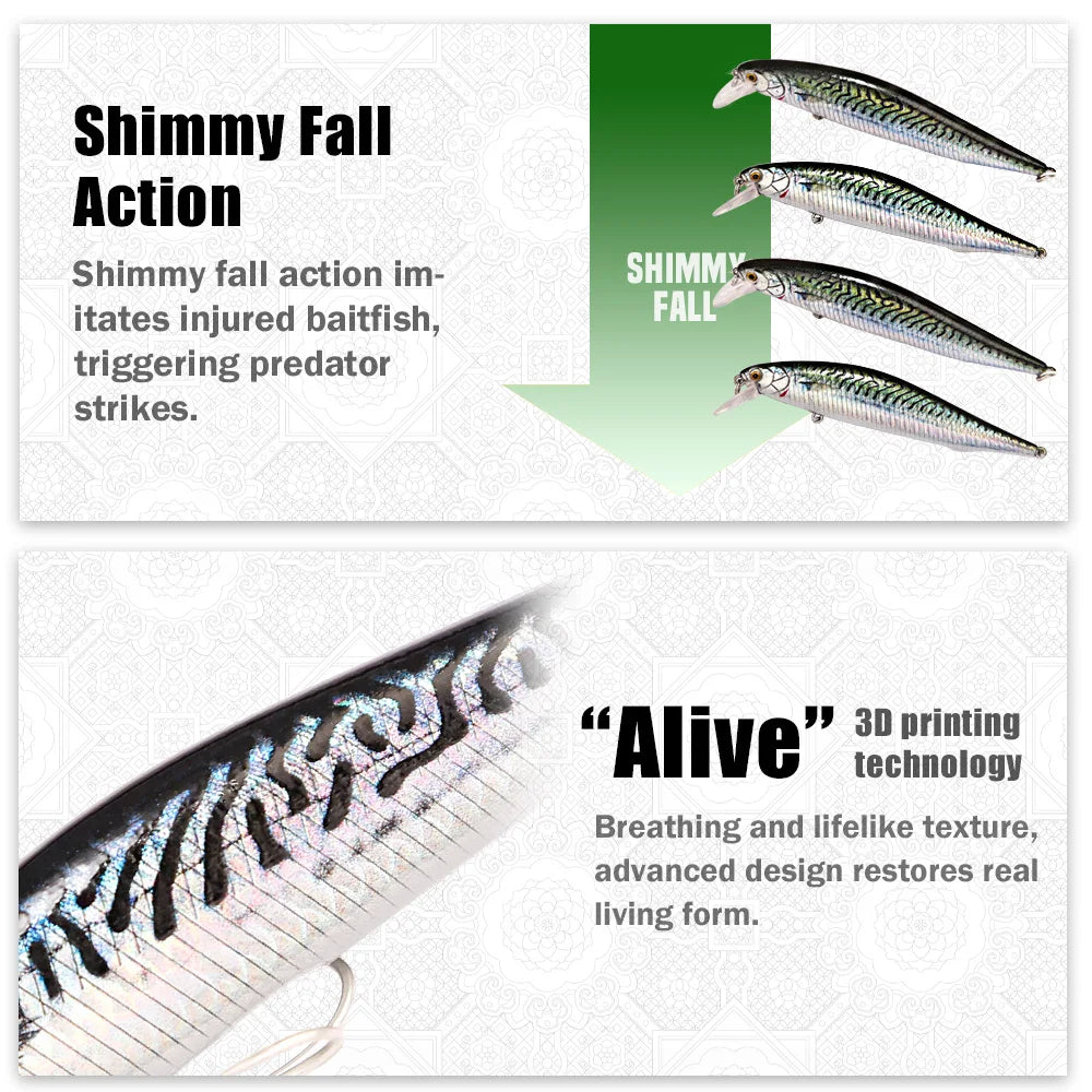 B&U Saltwater Sinking Minnow Jerkbait Lure with BKK Hooks Saltwater Fishing Lure P3