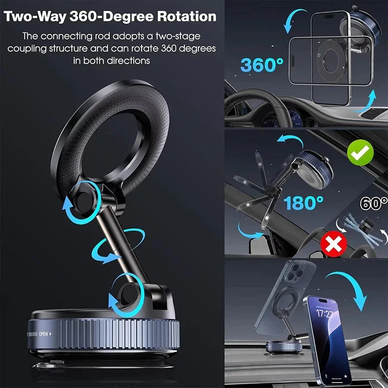Magnetic Car Phone Holder | 360° Rotation & Vacuum Suction Car Phone Mount P3