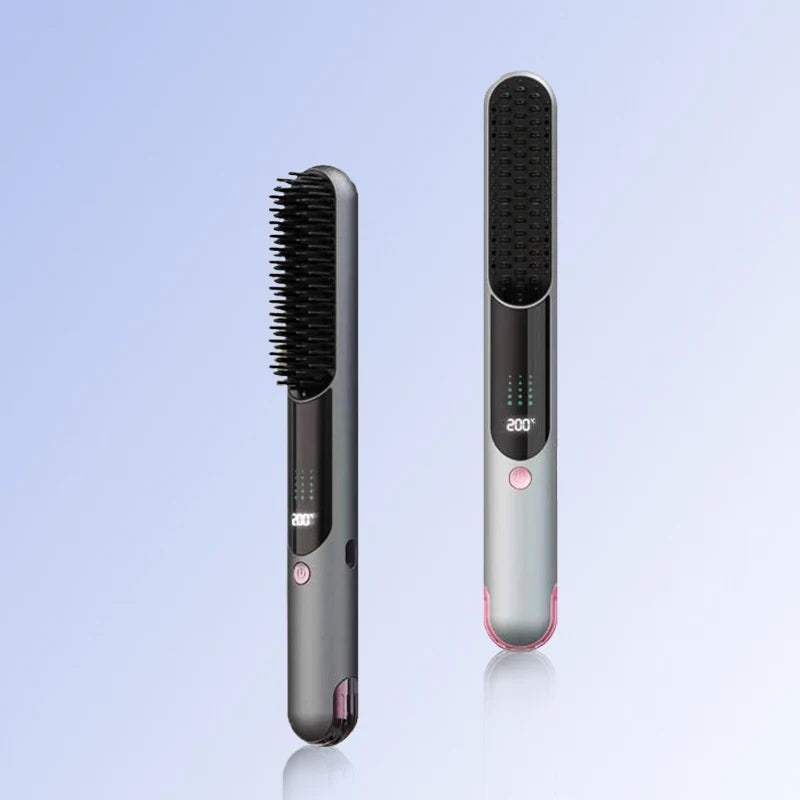 Cordless Ionic Hair Straightener Brush – Infrared Rechargeable Hair Straightener Brush P3 White USB Type-C