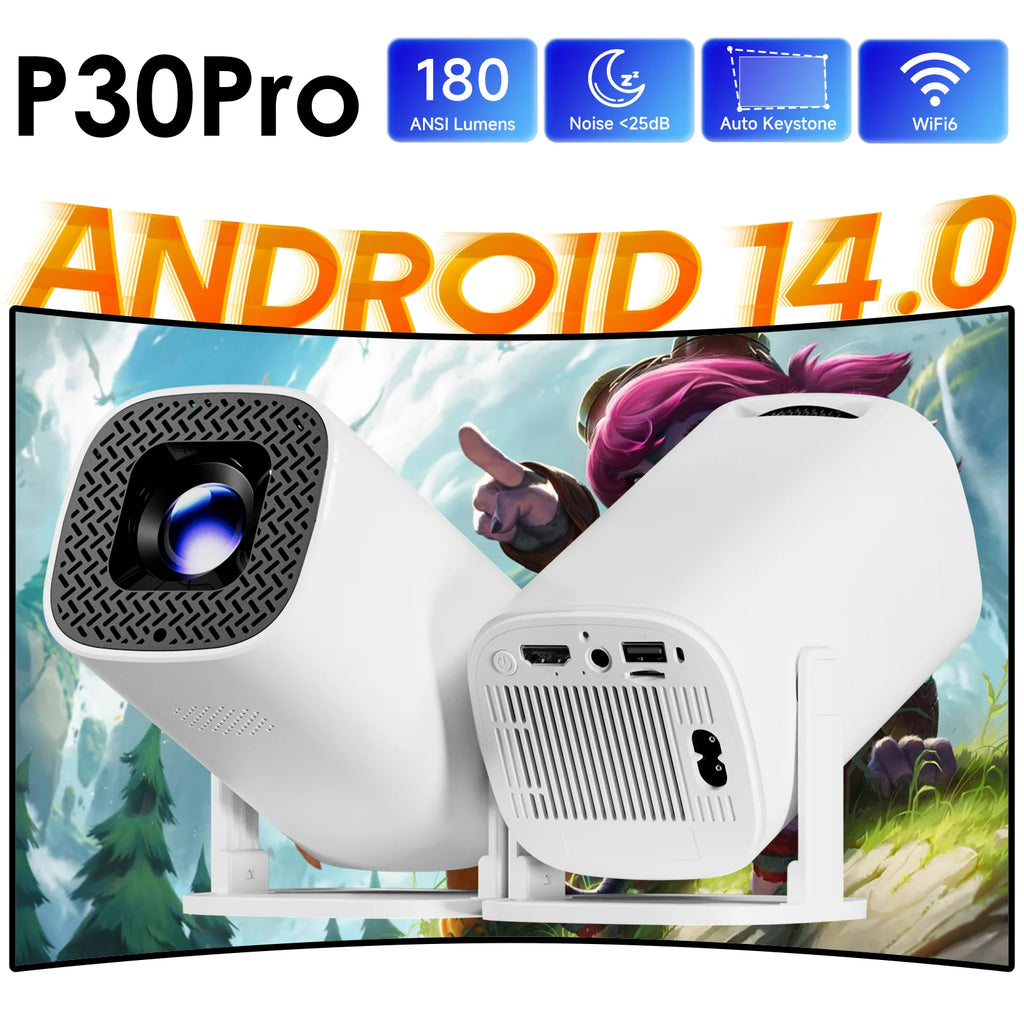 HONGTOP P30 Pro Mini Projector – Android 14, WiFi6, 4K Support Smart Mini Projector P3