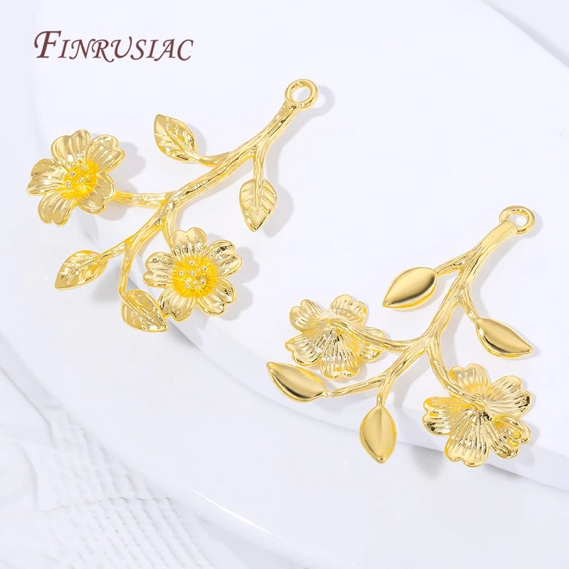 18K Gold Plated Flower Branch Charms & Leaf Pendants – DIY Jewelry Charms & Findings P3
