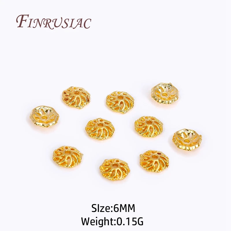 6mm 18K Gold Plated Flower Bead End Caps – Brass DIY Jewelry Bead Caps P3 18K Gold Plated-6MM 40 Pieces