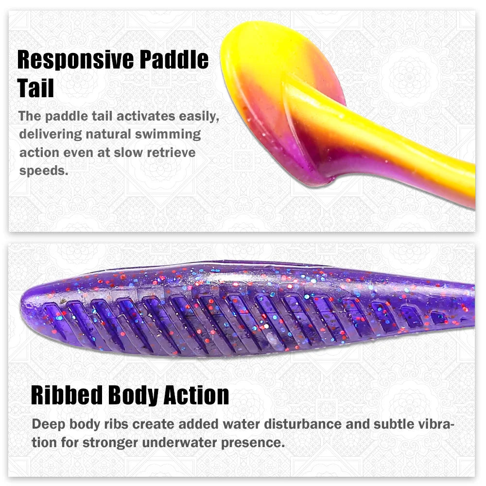 B&U Paddle Tail Swimbait – Shrimp Scent Ribbed Shad Bass Lure Soft Plastic Swimbait P3