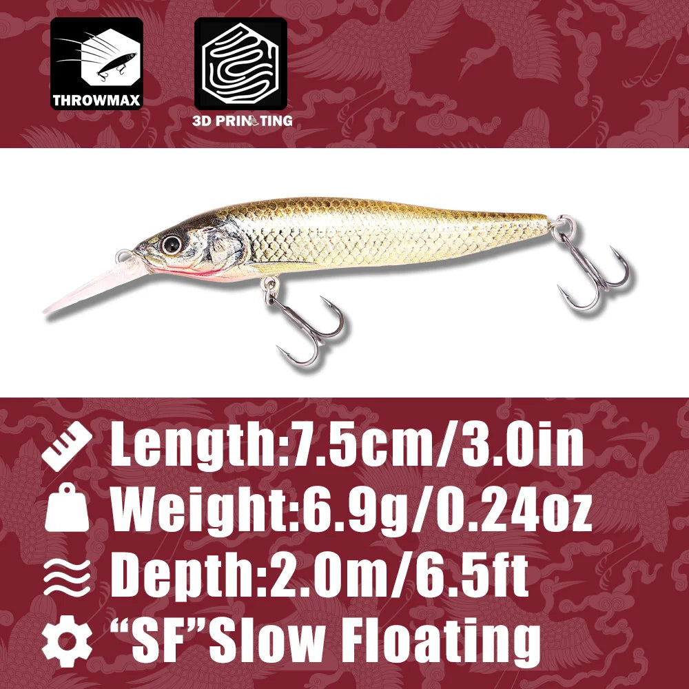 B&U Slow Floating Minnow Jerkbait – Pike Perch Chub Lure Hard Fishing Lure P3