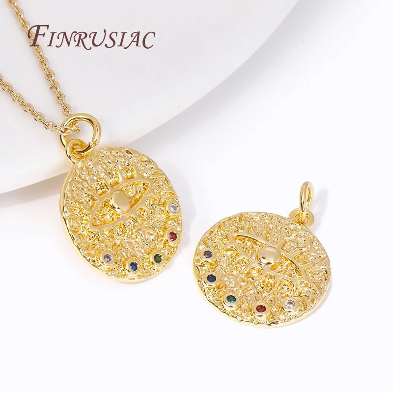 18K Gold Plated Evil Eye Round Charms – DIY Jewelry Pendants Jewelry Charm Pendant P3
