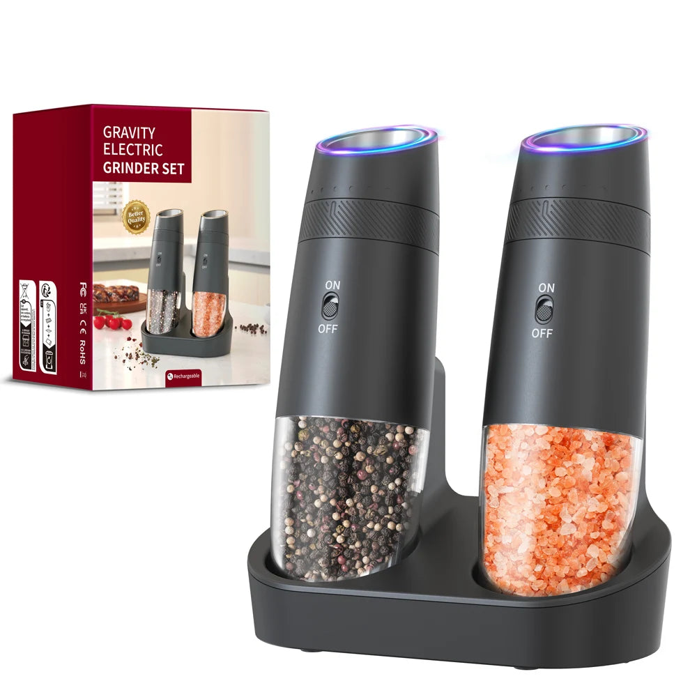 CLITON USB Rechargeable Automatic Salt & Pepper Grinder Set Electric Spice Grinder P3 KYMQ-48C