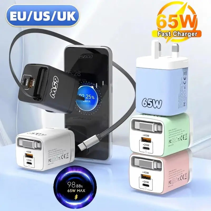65W Multi-Port Fast Charger with 70cm Cable | EU US UK Multi-Port Fast Charger P3