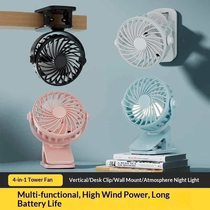 Portable USB Clip Fan 720° Rotatable with Night Light – 3 Speeds Portable Clip Fan P3