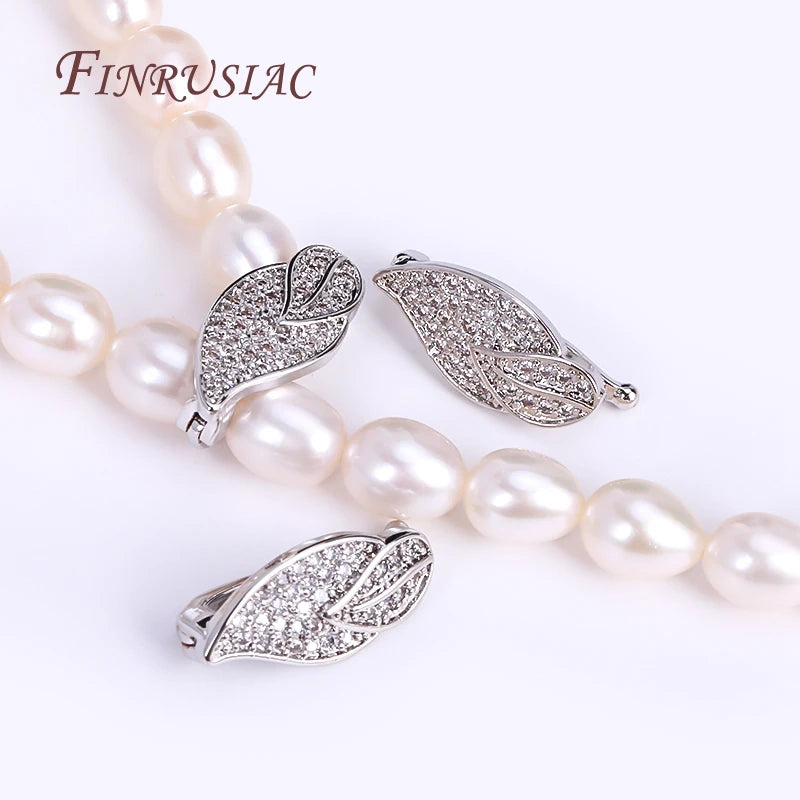 18K Gold Plated Leaf Pearl Clasp – Brass Zircon, 8×17.5mm Jewelry Clasp Finding P3