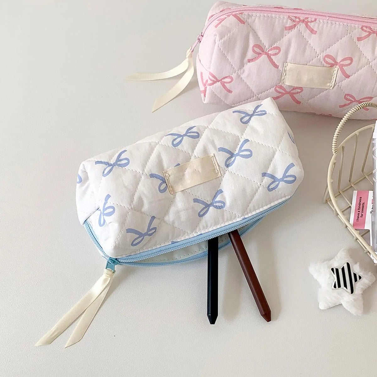 Bow-Knot Pencil Pouch – Large Capacity Girls Stationery Bag