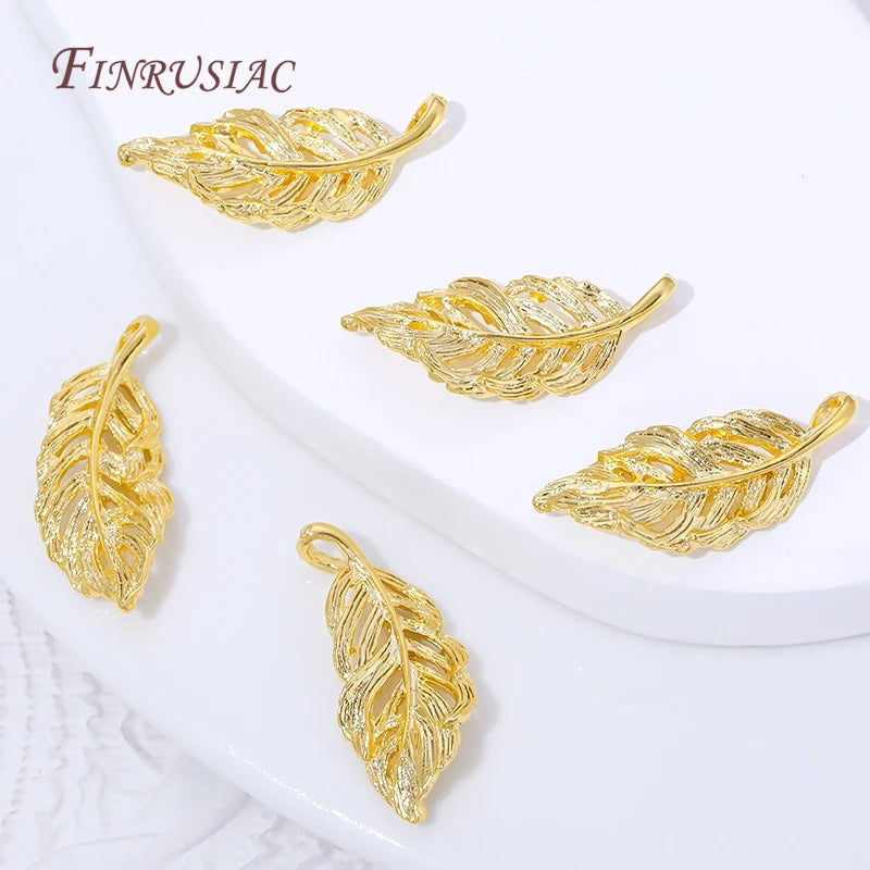 18K Gold Plated Feather & Leaf Charm Connectors | DIY Jewelry Jewelry Charm Connectors P3