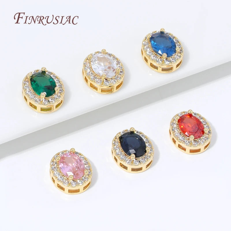 18K Gold Plated Oval CZ Spacer Beads | Multicolor Crystal DIY CZ Spacer Beads P3
