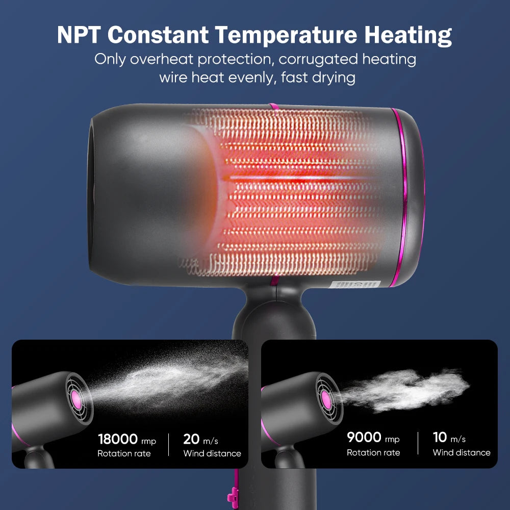 Professional 2000W Foldable Ionic Hair Dryer – Low Noise Black Hair Dryer P3