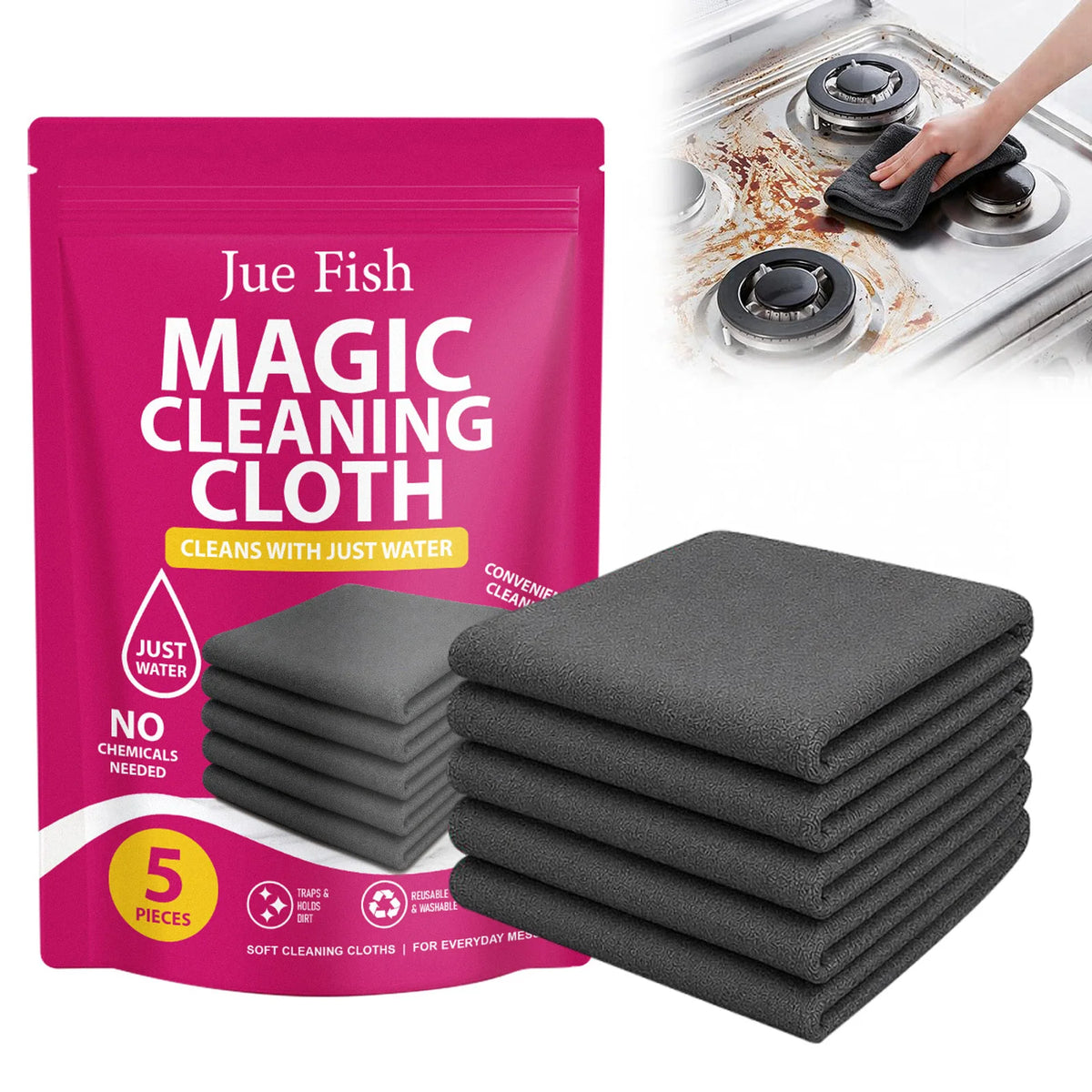 5-Pack Reusable Microfiber Cleaning Cloths | Streak & Lint Free Microfiber Cleaning Cloth P3